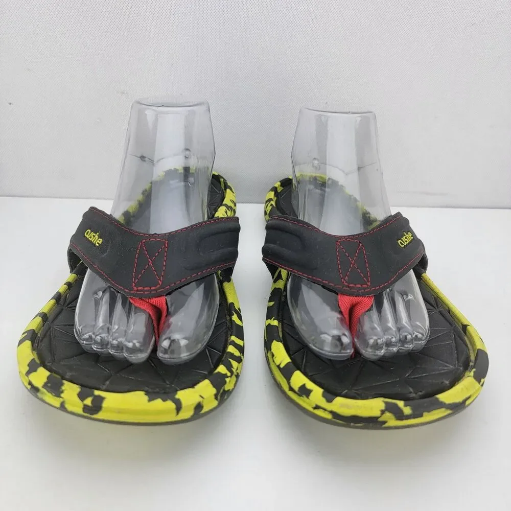 Cushe Mens Size 9 Black Lime Manuka Spindrift Thong Comfort Flip Flop Sandals